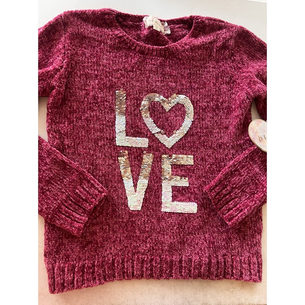 BTWEEN Girls Kids Size 10 Shirt Top Sweater Long Sleeve NEW Pink LOVE Sequins